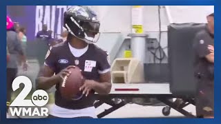 Lamar Jackson makes training camp debut leaves early [upl. by Bonner]