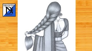 How to draw Girl backside Braided Hairstyle  Pencil sketch for beginner  Hairstyle drawing [upl. by Armstrong]