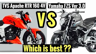 Yamaha FZS V3 VS TVS Apache RTR 160 4v  Detailed comparision [upl. by Egiarc882]