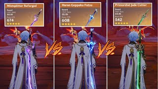 Haran vs Mistsplitter vs Jade Cutter Ayato Weapon Comparison  Genshin Impact [upl. by Cohlette]