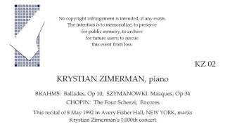 KRYSTIAN ZIMERMANs 1000th Concert 8 May 1992 Avery Fisher NEW YORK [upl. by Tarrel]