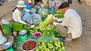 Fresh vegetables fruits fish fresh meat every day here Market in Cambodia fish food [upl. by Ynaffad]