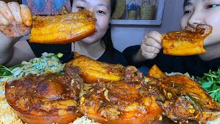 Fatty Pork Eating Challenge With My Niece 😜 Fermented Bamboo Shoot Eromba  Rice Mukbang [upl. by Lasyrc]