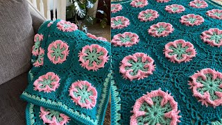 Crochet Emerald Blossom Crochet Granny Squares Blanket Tutorial [upl. by Redienhcs]