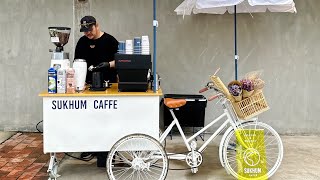 ASMR Cafe Vlog Mini Coffee shop Bicycle Café Hopping Barista Working Kopi Relaxing Mood Good Vibes [upl. by Lathe]