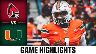 Ball State Cardinals vs Miami Hurricanes Game Highlights  2024 ACC Football [upl. by Nahraf]