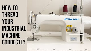 How to thread an industrial sewing machine and how to wind a bobbin using the attached bobbin winder [upl. by Godding]