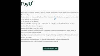 PayU is hiring for Data Intern  Freshers  PreFinal  Final Year Grad Post Grd [upl. by Seumas35]