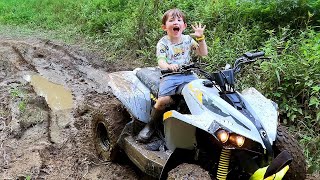 Playing In The Mud On Kids ATV amp Get Stuck in the Mud Four Wheeler Car Wash Cleaning After Mud Hole [upl. by Kwapong]