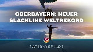 Neuer Weltrekord aus Bayern Slackline zwischen zwei Heißluftballons [upl. by Atinob]