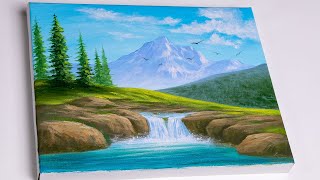 Acrylic painting  Waterfall Landscape painting  Mountain Waterfall  Easy For Beginners [upl. by Spragens292]