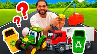 Como o caminhão de lixo funciona Vídeo infantil com o trator John Deere Brinquedo para crianças [upl. by Dermott]