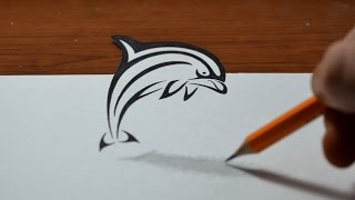 Drawing an Anamorphic Dolphin in a Tribal Style  Trick Art [upl. by Mattheus]