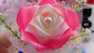 DIY Satin Ribbon flowers  How to make ribbon rose  Ribbon decoration ideas 1406a [upl. by Aicillyhp]