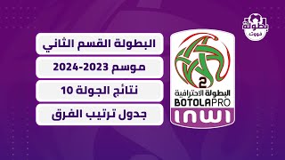 نتائج الجولة 10 و ترتيب البطولة المغربية القسم الثاني 20232024 [upl. by Annoel]