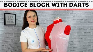 How to draft a simple fitted bodice block with darts Beginners STEPBYSTEP tutorial [upl. by Naawaj]