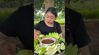 Eating unripe banana with prohok epiceating food epiceats tropicalfruit eating savoreverybite [upl. by Uokes]