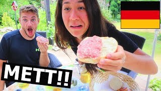 American Tries RAW PORK in Germany Mettbrötchen [upl. by Herminia]