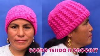 Gorro a crochet en punto escalerita con flor paso a paso para diferentes edades [upl. by Meggy]