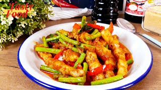 Thai red curry stirfried long green beanPad prik king recipeThai Food l Tasty Food [upl. by Ithnan]