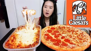 CHEESY LASAGNA amp Little Caesars SlicesNStix Pizza Ravioli Bolognese Pasta Pepperoni  Mukbang [upl. by Benyamin208]