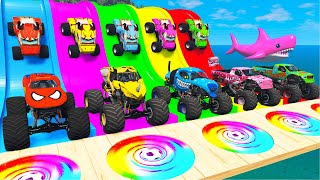 5 Monster Truck vs SHARK with Slide Colors in BeamNGDrive [upl. by Aidul138]