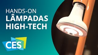 Lâmpadas inteligentes amplificam sinal WiFi têm som e câmera embutidas Handson  CES 2015 [upl. by Lucias]