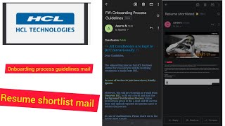 Hcl tech Onboarding process guidelines mail amp Resume shortlist mail 2022hcltech hcl [upl. by Delanie369]