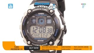 Casio AE2000W1A Mens SilverTone and Black MultiFunctional Digital World Time Watch Review Video [upl. by Jalbert986]