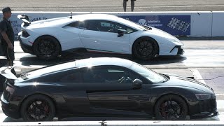 4K Audi R8 vs Lamborghini Performante Huracan  supercars drag racing [upl. by Stuppy20]