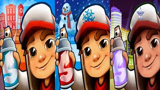 SUBWAY SURFERS IMAGINARY WORLD TOUR LOCATIONS PART 5 SUBWAY CITY VS SUBWAY CITY XMAS VS HOLLYWOOD [upl. by Evoy]