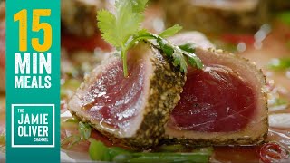 Seared Asian Tuna Recipe  Jamie Oliver 15 Minute Meals  Full Episode [upl. by Natalya870]