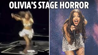 Horror moment Olivia Rodrigo falls through trap door live on stage [upl. by Orwin240]