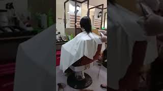 Cute girl cutting her long blond hair short ladieshaircut haircut pixiehairstyle barbershop [upl. by Nolyag]