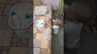 Autistic 3 year old puts accidentally fallen items back into the vanity basket [upl. by Norreht165]