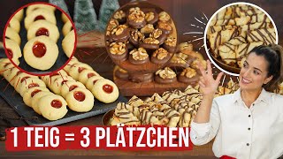 1 Teig  3 Plätzchen  lecker einfach und schnell verschiedene Kekse backen Plätzchenteller [upl. by Ettelrahc]