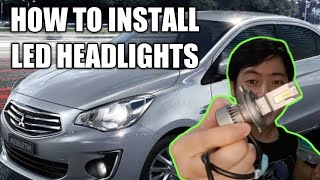 MITSUBISHI MIRAGE G4  HOW TO INSTALL LED HEADLIGHTS  TAGALOG DIY [upl. by Akenit]