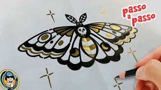 DESENHANDO BORBOLETA ESTILO TATOOCARTOON emalta [upl. by Dacie]