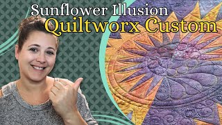 Sunflower Illusions Quiltworx Custom Quilting with FreeMotion Feathers and Curved Quiting Rulers [upl. by Mountford39]