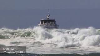 People Wait Anxiously on Boat To Cross This Bar With Big Waves [upl. by Hurlee341]