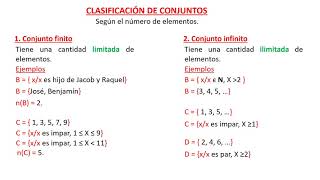 📙Teoría de conjuntos  Clasificación Conjunto Nulo Unitario Finito Infinito Universal 📚 [upl. by Bryna]