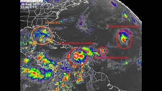 Tropicwatch Tropical Update TS Emily TS Franklin TD Six and Invest 91L [upl. by Ojytteb]