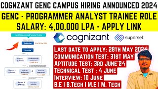 Cognizant GenC Programmer Analyst Trainee Campus Hiring Announced 2024  New Hiring Process Timeline [upl. by Ricketts989]