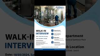 Anthem Biosciences walkin interviews Jobs job jobseekers jobvacancy freshers jobhunting [upl. by Barstow383]