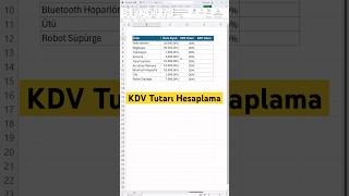 Excel’de KDV Tutarı Hesaplama excel exceleğitimi excelkursu exceltutorial [upl. by Ojok642]