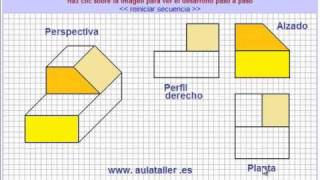 Proyecciones diédricas de una pieza  ALZADO PERFIL y PLANTA [upl. by Salamone]