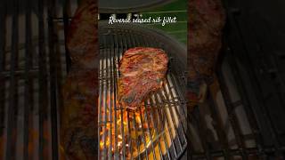 Reverse seared rib fillet on the Kamado No smoking wood just the fat of the beef dripping onto coal [upl. by Esau]