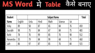 word me table kaise banaye  How to make table in MS Word in Hindi [upl. by Kali]