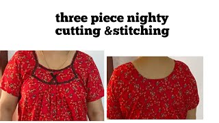 three piece nighty cutting ampstitching in malayalam front pleet back plain [upl. by Domash]