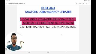 DOCTORS JOBS  PERMANENT  MEDICAL OFFICER  DENTIST  SPECIALIST  NORTHERN COALFIELDS [upl. by Carin80]